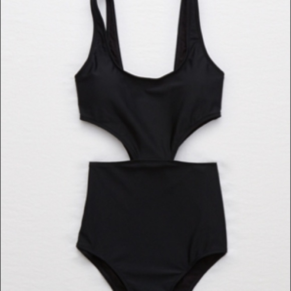 Aerie Black Cutout One Piece Swimsuit